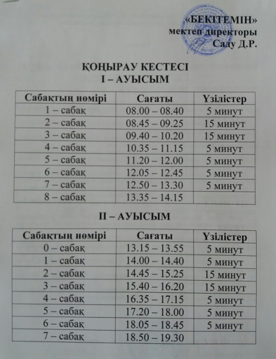 Қоңырау кестесі