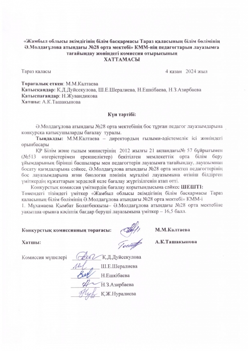 Бос тұрған педагог лауазымдарына конкурсқа қатысушыларды бағалау туралы