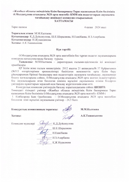 Бос тұрған педагог лауазымдарына конкурсқа қатысушыларды бағалау туралы