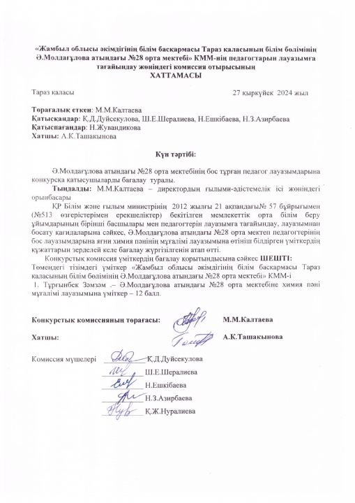Бос тұрған педагог лауазымдарына конкурсқа қатысушыларды бағалау туралы